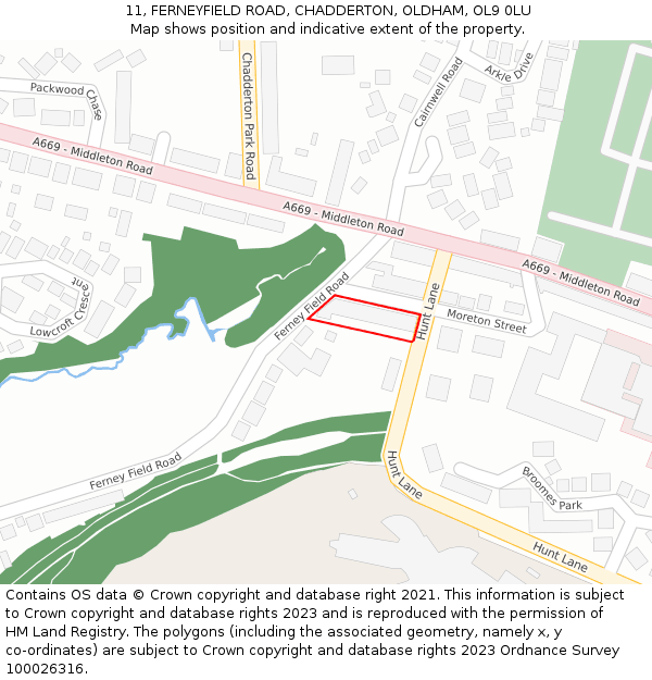 11, FERNEYFIELD ROAD, CHADDERTON, OLDHAM, OL9 0LU: Location map and indicative extent of plot