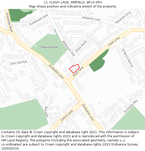 11, FLASH LANE, MIRFIELD, WF14 0PH: Location map and indicative extent of plot