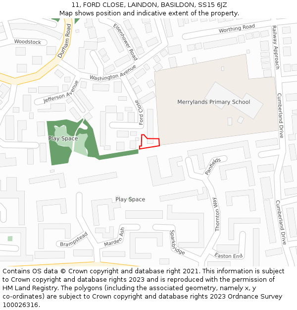 11, FORD CLOSE, LAINDON, BASILDON, SS15 6JZ: Location map and indicative extent of plot