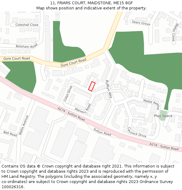 11, FRIARS COURT, MAIDSTONE, ME15 8GF: Location map and indicative extent of plot