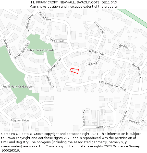 11, FRIARY CROFT, NEWHALL, SWADLINCOTE, DE11 0NX: Location map and indicative extent of plot