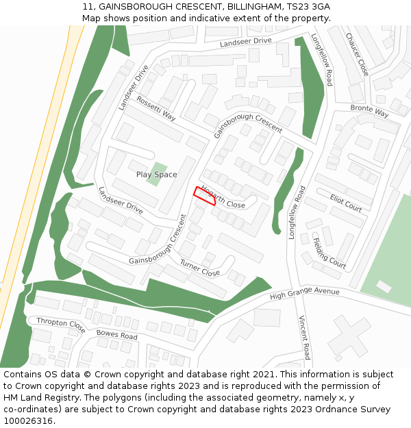 11, GAINSBOROUGH CRESCENT, BILLINGHAM, TS23 3GA: Location map and indicative extent of plot