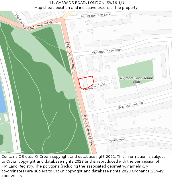 11, GARRADS ROAD, LONDON, SW16 1JU: Location map and indicative extent of plot