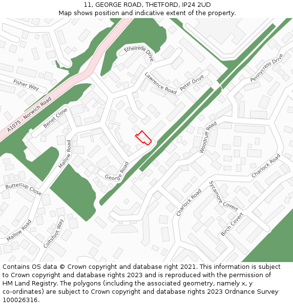 11, GEORGE ROAD, THETFORD, IP24 2UD: Location map and indicative extent of plot