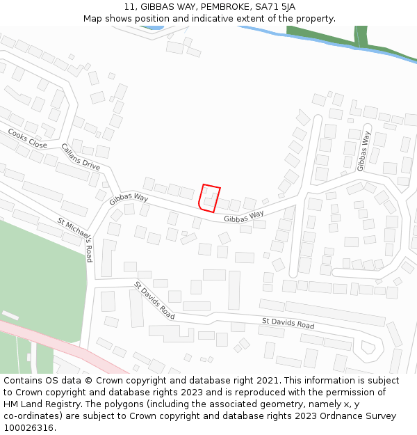 11, GIBBAS WAY, PEMBROKE, SA71 5JA: Location map and indicative extent of plot