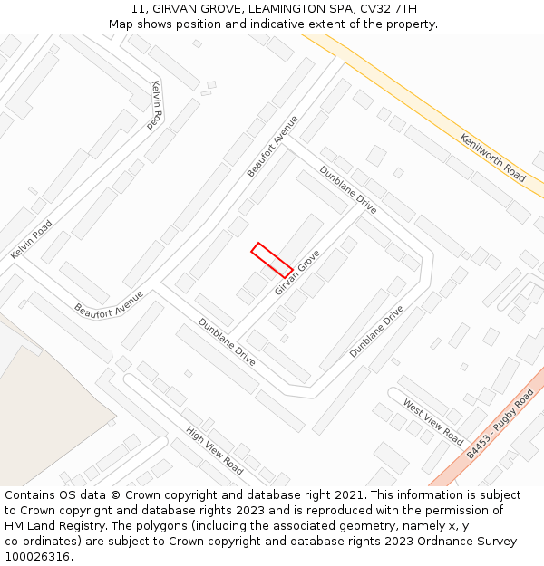 11, GIRVAN GROVE, LEAMINGTON SPA, CV32 7TH: Location map and indicative extent of plot