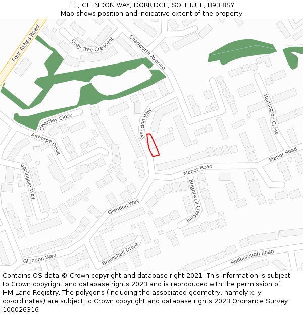 11, GLENDON WAY, DORRIDGE, SOLIHULL, B93 8SY: Location map and indicative extent of plot