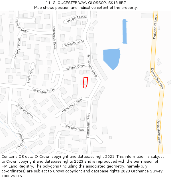 11, GLOUCESTER WAY, GLOSSOP, SK13 8RZ: Location map and indicative extent of plot