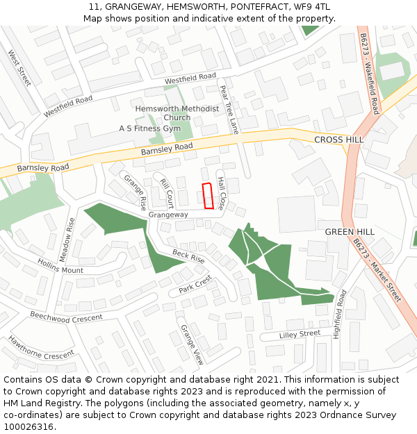 11, GRANGEWAY, HEMSWORTH, PONTEFRACT, WF9 4TL: Location map and indicative extent of plot