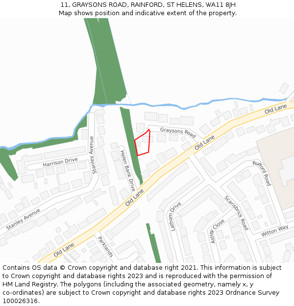 11, GRAYSONS ROAD, RAINFORD, ST HELENS, WA11 8JH: Location map and indicative extent of plot