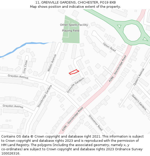 11, GRENVILLE GARDENS, CHICHESTER, PO19 8XB: Location map and indicative extent of plot