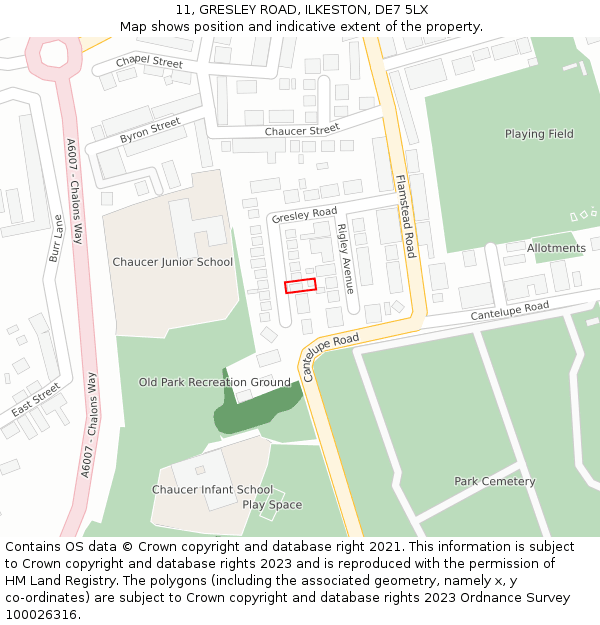 11, GRESLEY ROAD, ILKESTON, DE7 5LX: Location map and indicative extent of plot