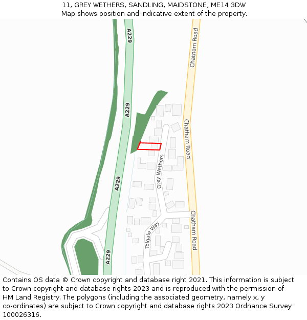 11, GREY WETHERS, SANDLING, MAIDSTONE, ME14 3DW: Location map and indicative extent of plot