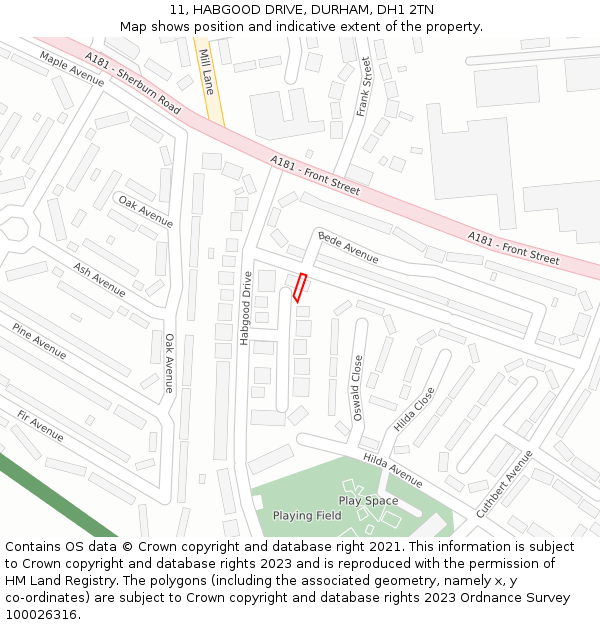 11, HABGOOD DRIVE, DURHAM, DH1 2TN: Location map and indicative extent of plot