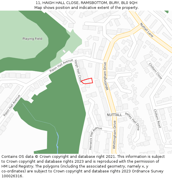 11, HAIGH HALL CLOSE, RAMSBOTTOM, BURY, BL0 9QH: Location map and indicative extent of plot