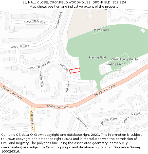 11, HALL CLOSE, DRONFIELD WOODHOUSE, DRONFIELD, S18 8ZA: Location map and indicative extent of plot