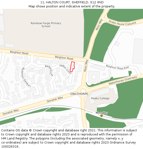 11, HALTON COURT, SHEFFIELD, S12 4ND: Location map and indicative extent of plot