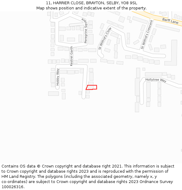 11, HARRIER CLOSE, BRAYTON, SELBY, YO8 9SL: Location map and indicative extent of plot