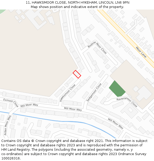 11, HAWKSMOOR CLOSE, NORTH HYKEHAM, LINCOLN, LN6 9PN: Location map and indicative extent of plot