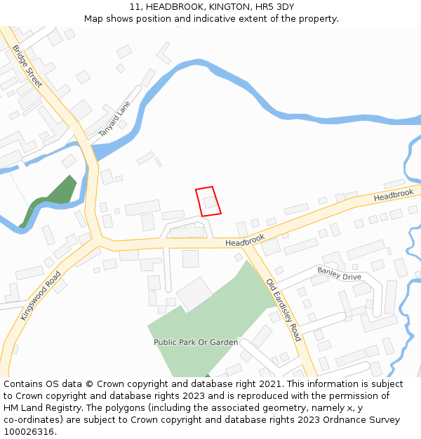 11, HEADBROOK, KINGTON, HR5 3DY: Location map and indicative extent of plot