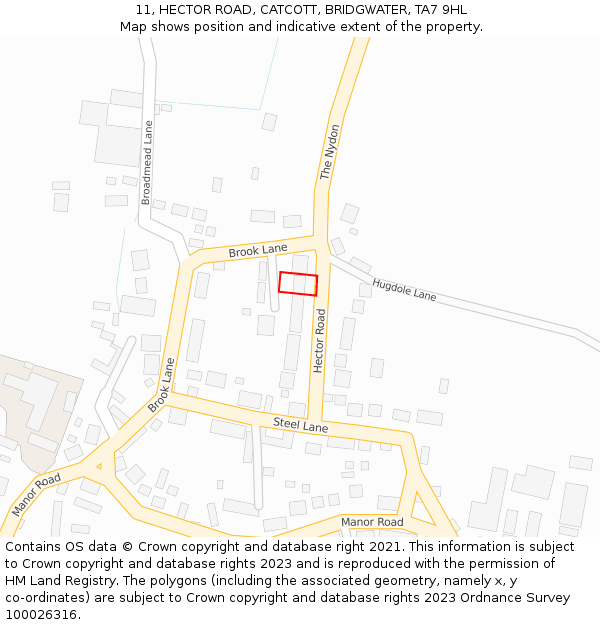 11, HECTOR ROAD, CATCOTT, BRIDGWATER, TA7 9HL: Location map and indicative extent of plot