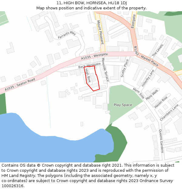 11, HIGH BOW, HORNSEA, HU18 1DJ: Location map and indicative extent of plot