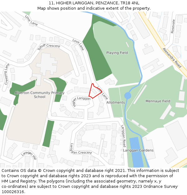 11, HIGHER LARIGGAN, PENZANCE, TR18 4NL: Location map and indicative extent of plot