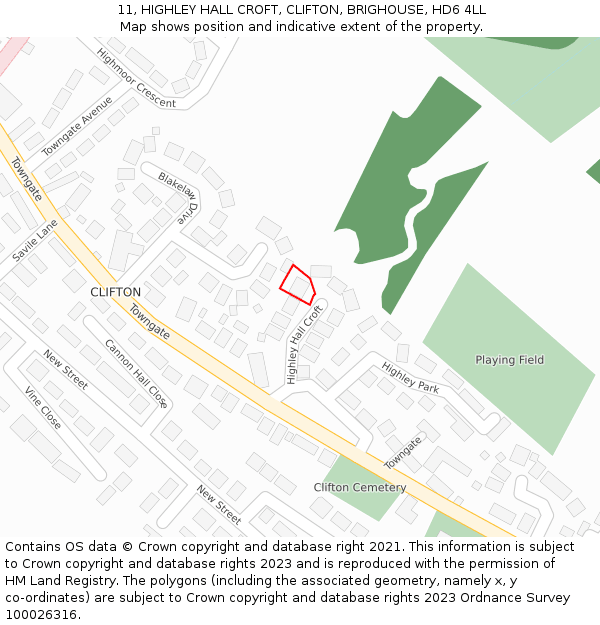 11, HIGHLEY HALL CROFT, CLIFTON, BRIGHOUSE, HD6 4LL: Location map and indicative extent of plot