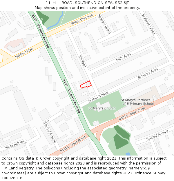 11, HILL ROAD, SOUTHEND-ON-SEA, SS2 6JT: Location map and indicative extent of plot