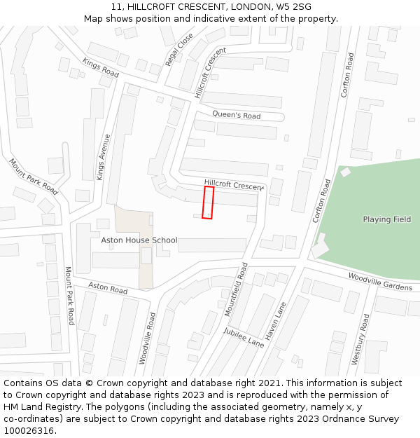 11, HILLCROFT CRESCENT, LONDON, W5 2SG: Location map and indicative extent of plot