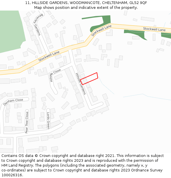 11, HILLSIDE GARDENS, WOODMANCOTE, CHELTENHAM, GL52 9QF: Location map and indicative extent of plot