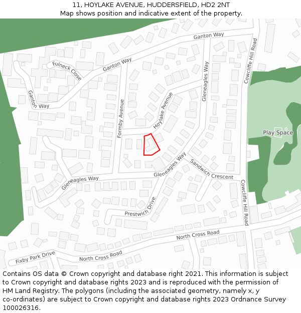 11, HOYLAKE AVENUE, HUDDERSFIELD, HD2 2NT: Location map and indicative extent of plot