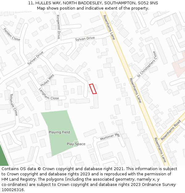 11, HULLES WAY, NORTH BADDESLEY, SOUTHAMPTON, SO52 9NS: Location map and indicative extent of plot