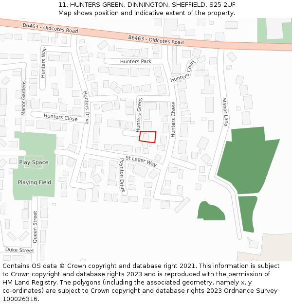 11, HUNTERS GREEN, DINNINGTON, SHEFFIELD, S25 2UF: Location map and indicative extent of plot