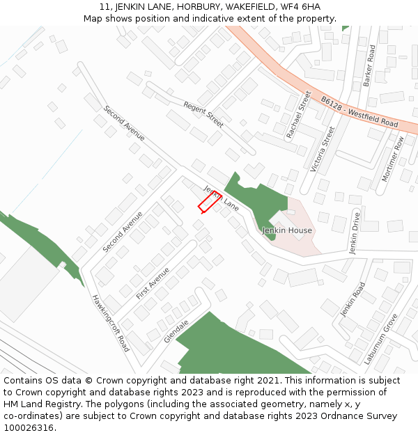 11, JENKIN LANE, HORBURY, WAKEFIELD, WF4 6HA: Location map and indicative extent of plot