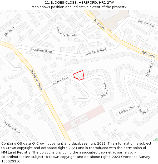 11, JUDGES CLOSE, HEREFORD, HR1 2TW: Location map and indicative extent of plot