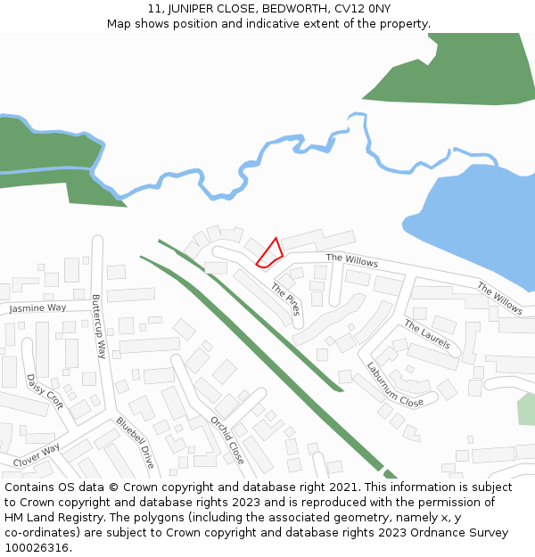 11, JUNIPER CLOSE, BEDWORTH, CV12 0NY: Location map and indicative extent of plot