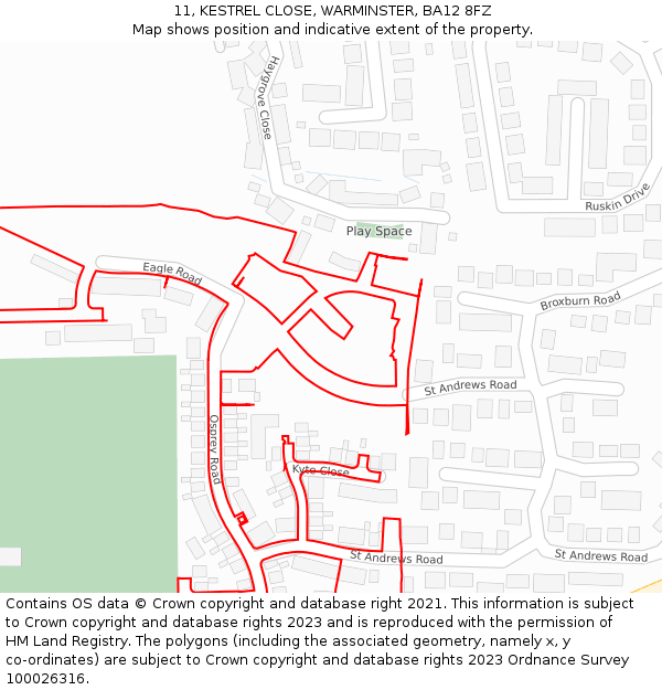 11, KESTREL CLOSE, WARMINSTER, BA12 8FZ: Location map and indicative extent of plot