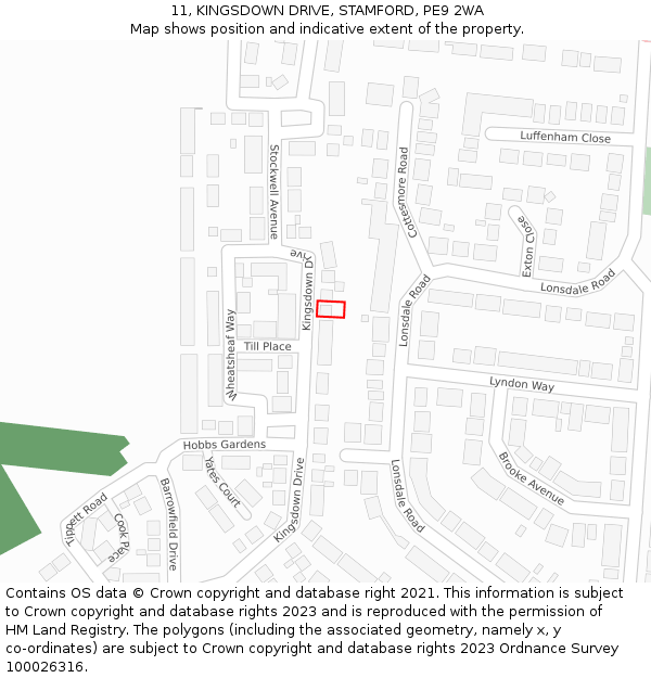 11, KINGSDOWN DRIVE, STAMFORD, PE9 2WA: Location map and indicative extent of plot