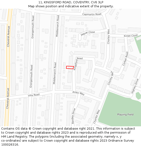 11, KINGSFORD ROAD, COVENTRY, CV6 3LP: Location map and indicative extent of plot