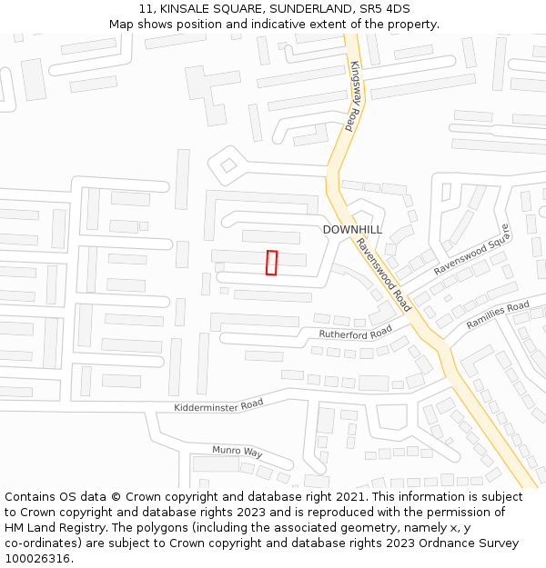 11, KINSALE SQUARE, SUNDERLAND, SR5 4DS: Location map and indicative extent of plot