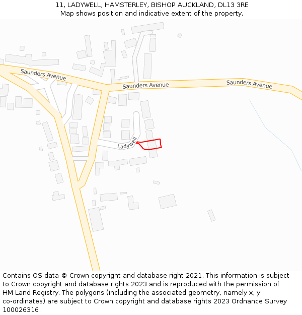 11, LADYWELL, HAMSTERLEY, BISHOP AUCKLAND, DL13 3RE: Location map and indicative extent of plot