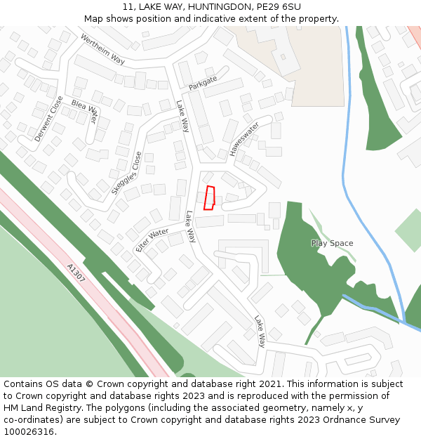 11, LAKE WAY, HUNTINGDON, PE29 6SU: Location map and indicative extent of plot