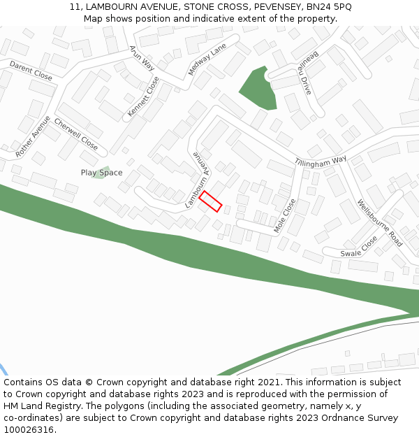 11, LAMBOURN AVENUE, STONE CROSS, PEVENSEY, BN24 5PQ: Location map and indicative extent of plot