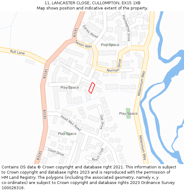 11, LANCASTER CLOSE, CULLOMPTON, EX15 1XB: Location map and indicative extent of plot