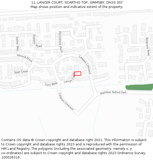 11, LANCER COURT, SCARTHO TOP, GRIMSBY, DN33 3SY: Location map and indicative extent of plot