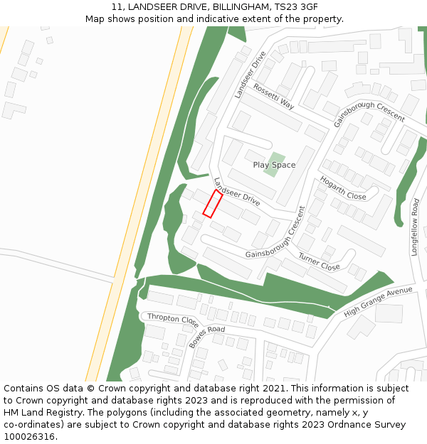 11, LANDSEER DRIVE, BILLINGHAM, TS23 3GF: Location map and indicative extent of plot