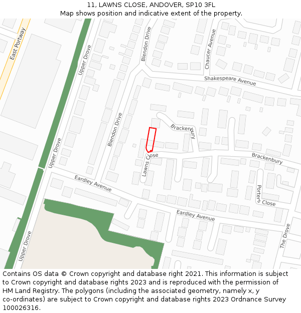 11, LAWNS CLOSE, ANDOVER, SP10 3FL: Location map and indicative extent of plot