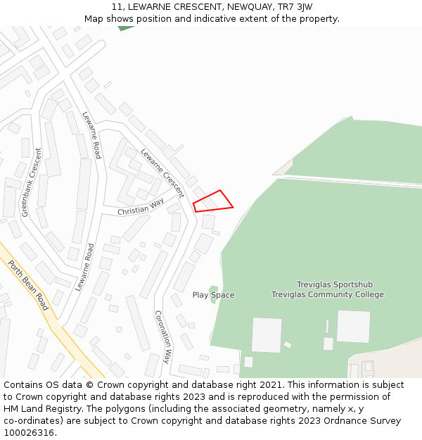 11, LEWARNE CRESCENT, NEWQUAY, TR7 3JW: Location map and indicative extent of plot