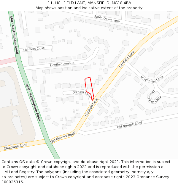 11, LICHFIELD LANE, MANSFIELD, NG18 4RA: Location map and indicative extent of plot